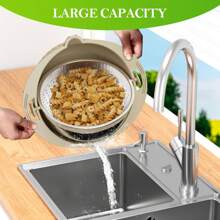4-1 Colander With Bowl Set - Strainers For Kitchen, Food Strainers And Colanders, Pasta Strainer, Rice Strainer, Fruit Cleaner, Veggie Wash, Salad Spinner, Apartment & Home Essentials - Beige