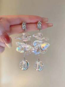 1 par de aretes de bola de flor de cristal acrílico de colores exagerados, de gran tamaño, regalo para mujer, estilo de joyería de resort de playa de verano
