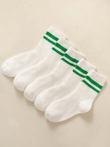 5pairs/pack Children's White Double-barrel Socks, Suitable For Daily Life And Exercise - Black and White - View 21