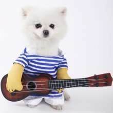 Creative Guitar-Holding Pet Dog Summer Thin Clothes, Funny Standing Outfit For Dogs Halloween Halloween Costumes - Blue - View 3