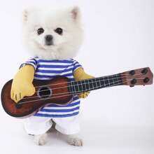 Creative Guitar-Holding Pet Dog Summer Thin Clothes, Funny Standing Outfit For Dogs Halloween Halloween Costumes - Blue - View 4