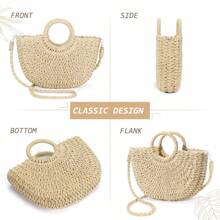 Oaoleer 1PC Straw Clutch Purses For Women Woven Straw Beach Sea Handbag Tote Bags For Summer - 米色 - 查看 4