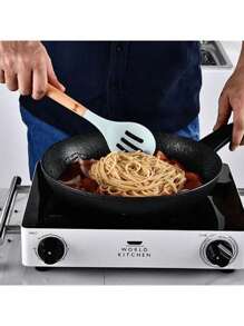 Set 12 espatulas utensilios de cocina de silicona con mango de madera - Rosa - Ver 5