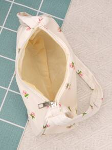 Floral Print Underarm Bag, New Spring/Summer Fashion Shoulder Bag, Versatile Handbag - White - View 5