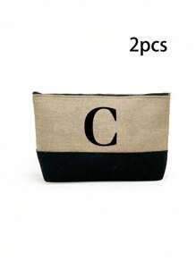 1PC Initials Printed Patchwork Women's Handbag, Makeup Bag, Teacher's Day Gift, Reusable Handbag, Women's Simple And Large Capacity Travel Makeup Bag, Multi-Functional Portable Women's Gift, Portable Leisure Storage Bag