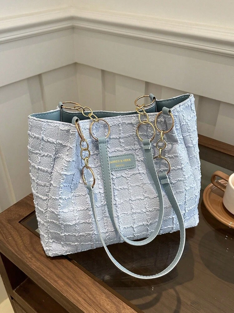 Sac à main rayé - Sac à épaule de grande capacité pour femmes - Sac fourre-tout à fermeture éclair pour un usage quotidien avec chaîne en métal