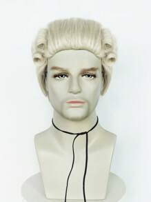 Men Wig For Colonial Historical Judge Costumes Wig Long Curly Gentleman Lawyer Wig Beige Halloween Party Powdered 18th Century Cosplay Wigs 1700s Founding Father Retro Wig Long Beige Curly With Ponytail Synthetic Wig For Men Male - Beige - View 3