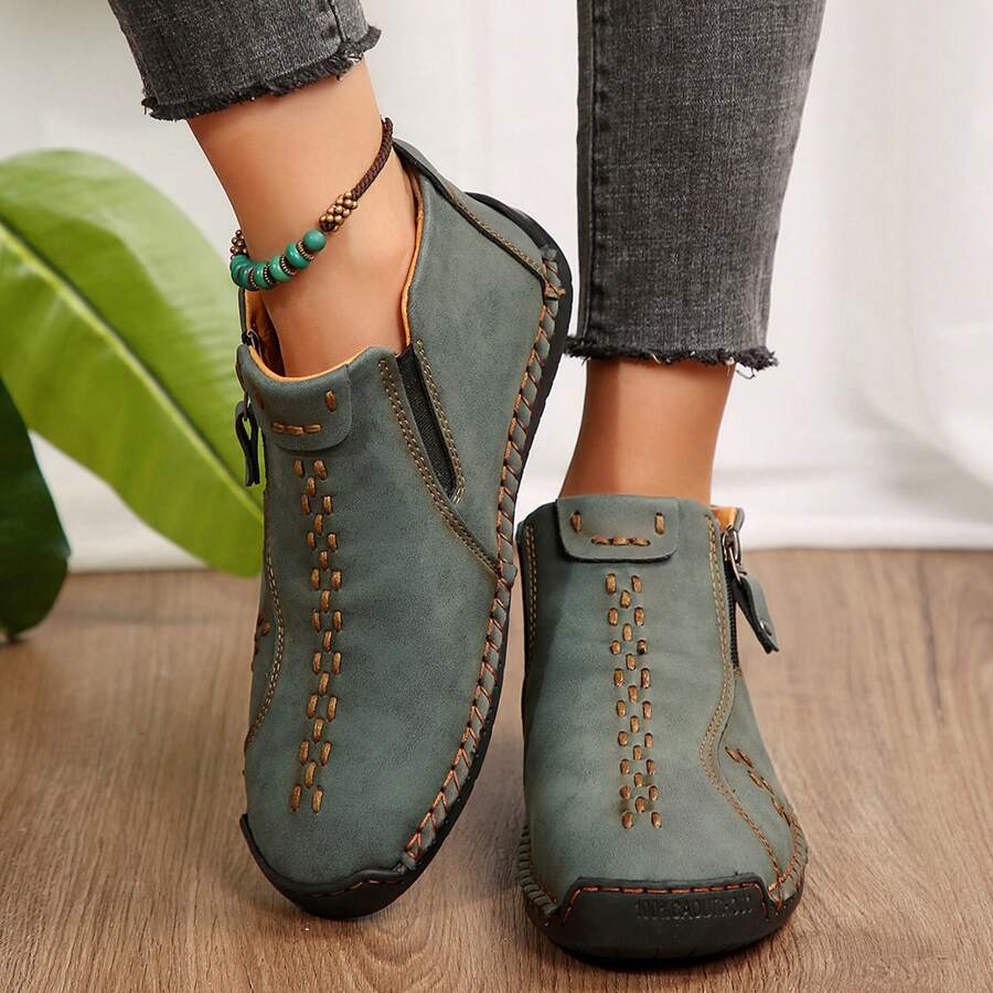 Lightweight Leather Ankle Boots For Women - Oxfords With Non-Slip Rubber Sole, Perfect For Work And Casual Wear. - 綠色 - 查看 1