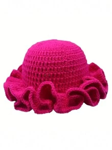 Boné de Malha Casual Feito à Mão com Borda Ondulada e Babado, Artesanato, Não Elástico, Sem Recursos, Versátil