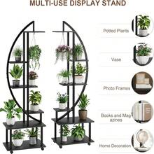 2 Pack 6 Tier Tall Plant Stand Metal Indoor Plant Stand With Detachable Wheels Half Moon Shape Plant Stands With Drawers Large Plant Display Stand For Home Patio Lawn Garden Balcony - Black - View 5