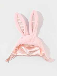 1pc Women's Solid Color Cute Cartoon Long Ear Rabbit Fluffy Hooded Hat, Warm Ear Protection Costume Prop, Autumn/Winter Halloween