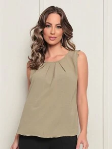 DUOUNO MODAS - VAT BLOUSE WITH PLEAS AT THE NECKLINE MADE IN DUNAS AIR FLOW FABRIC - BLOUSES - BLOUSES/SUMMER - 褪色的綠色 - 查看 4