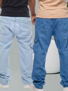 Kit 2 Men's Light And Medium Denim Cargo Pants - Rửa nhẹ - Xem 2