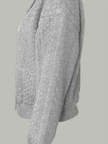 Women Casual Solid Color Loose Fit Minimalist Baseball Jacket, Dropped Shoulder Style, Spring & Autumn - Grey - View 5