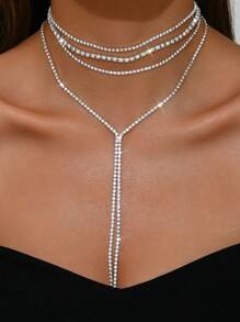 1 set colier la modă cu ciucuri multistrat și cristale negre, colier pentru femei, potrivit pentru Halloween, coadă, purtare