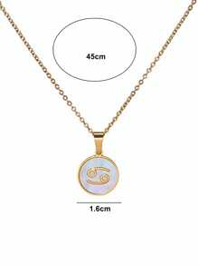 MECYLIFE 1pc Stainless Steel Rectangular White Shell Zodiac Constellation Pendant Necklace For Women - Round - View 3