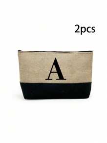 1PC Initials Printed Patchwork Women's Handbag, Makeup Bag, Teacher's Day Gift, Reusable Handbag, Women's Simple And Large Capacity Travel Makeup Bag, Multi-Functional Portable Women's Gift, Portable Leisure Storage Bag