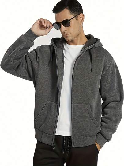 Jaqueta moletom masculina com capuz cor sólida casual manga longa zíper fitness esportes jaqueta com capuz engrossado 3 camadas