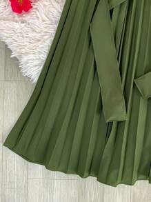 Pleated Midi Waist Elastex Dress - Army Green - View 2