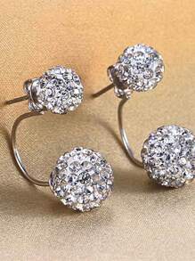 2pcs Shamballa Fully Paved Crystal Ball Drop Earrings, Suitable For Women Daily Wear - Silver - View 2