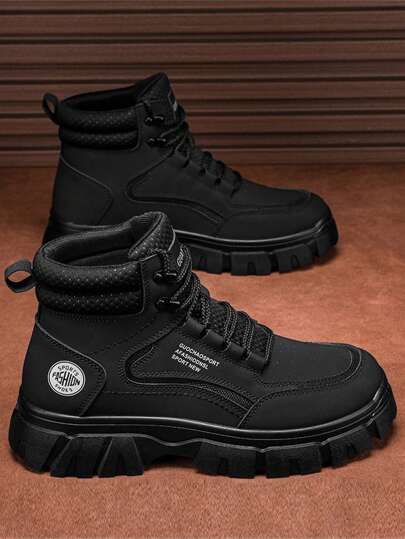 Men's Casual High-Top Lace-Up Hiking Boots, New Styles, Wear-Resistant, Retro British Style Work Boots, Motorcycle Shoes, Outdoor Anti-Slip Durable Hiking Shoes, Fashion Sneakers