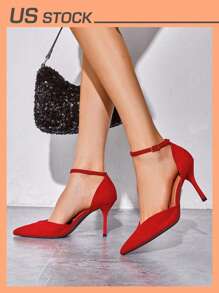 Women's High Stiletto Heels Strappy Pumps Closed Toe Ankle Strap Pointed Toe D'Orsay Heel Dress Elegant Basics Wedding Party Shoes - 紅色 - 查看 1