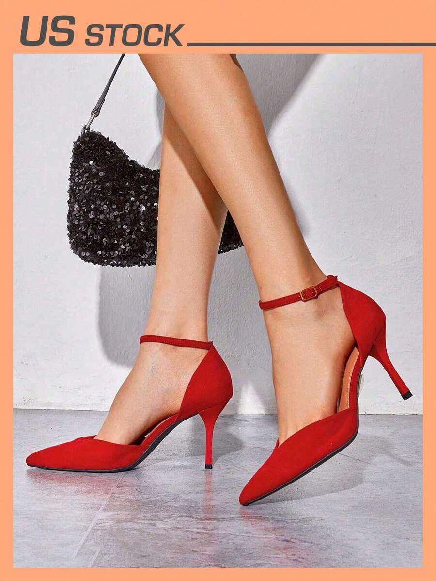Women's High Stiletto Heels Strappy Pumps Closed Toe Ankle Strap Pointed Toe D'Orsay Heel Dress Elegant Basics Wedding Party Shoes - 紅色 - 查看 1