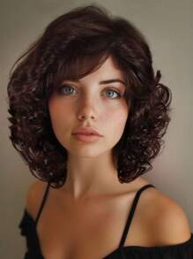 Women Wig 12 Inch Shawl Large Wave Roll Chemical Fiber Hair For Women With Bangs Fashion Women's Synthetic Wig For Daily Or Holiday Party Halloween Costume Ceremony Wear