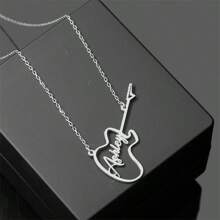 1pc Custom Guitar Necklace, Guitar Jewelry In SterlingSilver, Personalized Guitar Pendant, Guitar Player NameCharm, Gift For Guitar Player