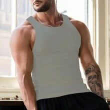 Camiseta de tirantes tipo novio para hombres, ajustada y ceñida, top de compresión para hacer ejercicio, transpirable y de secado rápido, chaleco de verano - Gris Claro - Ver 3