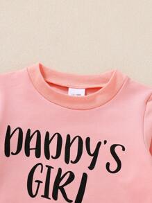 Conjunto de 2 peças para menina, com estampa de letras fofas e fofas, moletom com estampa de coração e calça com detalhes em patchwork, macio, confortável e casual