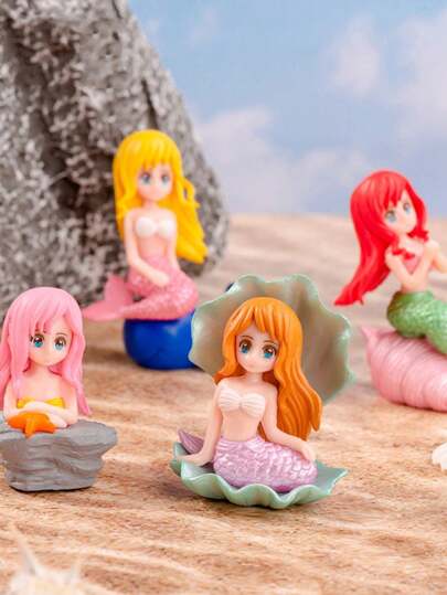 1pc Shell Mermaid Aquarium Micro Landscape DIY Fish Tank Decoration Creative Cartoon PVC Figures Ocean Decorative Accessory, Mermaid Shell Themed Cake Topper Decoration