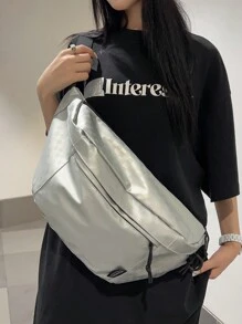 时尚大容量多口袋防水胸包/腰包 - 淺灰色 - 查看 1