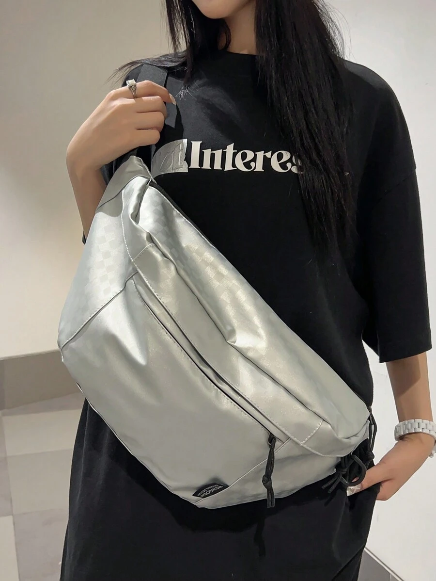 时尚大容量多口袋防水胸包/腰包 - 淺灰色 - 查看 1