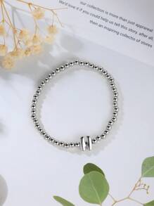 Tsnamer 1 件泡泡串珠字母银手链 26 个字母 A-Z 个性化名字女士精致字母充气名字个性化珠宝礼物 - 手鍊 - 查看 14