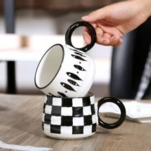 1 Stück schwarz-weiße Keramik Kaffeetasse, moderner Vintage-Stil Wasserglas, geeignet für Getränke im Sommer und Winter, Geschenk zum Valentinstag, Schulbeginn