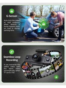 GMAIPOP 1pc Dash Cam 3 Channel Video Recorder Three Lens Car Camera Black Box