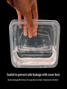 Cajas rectangulares de plástico grueso desechables para comida para llevar, negras y transparentes - transparente - Ver 2