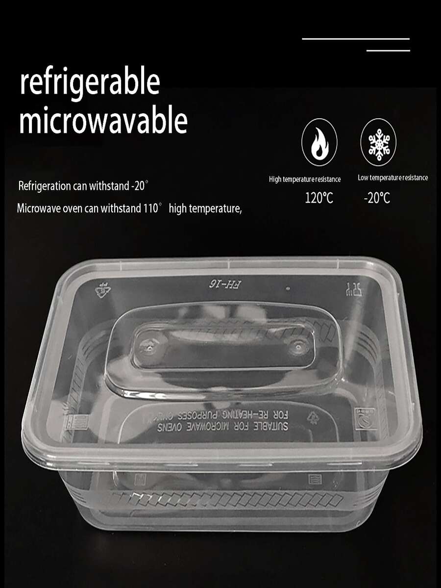 Cajas rectangulares de plástico grueso desechables para comida para llevar, negras y transparentes - transparente - Ver 1