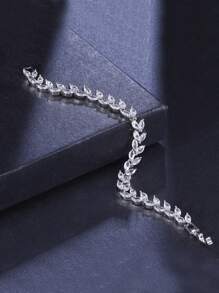 1 Vòng tay bạc dát bằng đồng Cubic Zirconia thời trang có dây chuyền có thể điều chỉnh cho phụ nữ, đeo hàng ngày - Bạc - Xem 3
