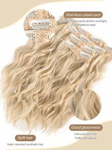 12 Inch Clip On Wig For Summer Autumn Lightweight Water Ripple Curly Wig 4-Piece Set Synthetic Heat-Resistant Fiber Wig Suitable For Women's Daily Holiday Wear - 米色 - 查看 2