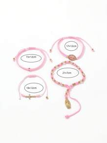 4 Pcs/Set Fashion Mexican Bracelets Virgin Mary Bracelets For Women Girls Crystal Cross Beads Hand Woven Bracelets Set Jewelry Accessories - Pink - View 7