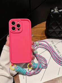 Minimalist Thick Anti-Drop Crossbody Strap Phone Case Compatible With IPhone 17 Pro Max/17 Pro/17 Air/17/16 Pro Max/16/16 Pro/16 Plus/15/15 Plus/15 Pro/15 Pro Max/11/12/13/14 Pro Max/XS/XR/11 Pro/11 Pro Max/12 Pro/12 Pro Max/13 Pro/13 Pro Max/7 Plus/14 Pro/14 Pro Max/14 Plus/7 Plus/8 Plus/8/SE2, Soft - Rose Red + Lanyard - View 7