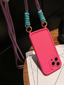 Minimalist Thick Anti-Drop Crossbody Strap Phone Case Compatible With IPhone 17 Pro Max/17 Pro/17 Air/17/16 Pro Max/16/16 Pro/16 Plus/15/15 Plus/15 Pro/15 Pro Max/11/12/13/14 Pro Max/XS/XR/11 Pro/11 Pro Max/12 Pro/12 Pro Max/13 Pro/13 Pro Max/7 Plus/14 Pro/14 Pro Max/14 Plus/7 Plus/8 Plus/8/SE2, Soft - Rose Red + Lanyard - View 8