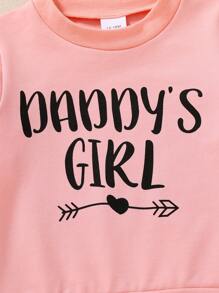 Conjunto de 2 peças para menina, com estampa de letras fofas e fofas, moletom com estampa de coração e calça com detalhes em patchwork, macio, confortável e casual