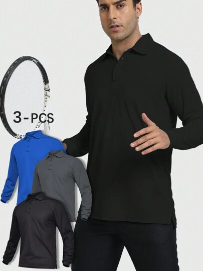 Speed mate Boyfriend Style Men's Quick-Dry 3pcs Golf Long Sleeve Polo T-Shirt Set