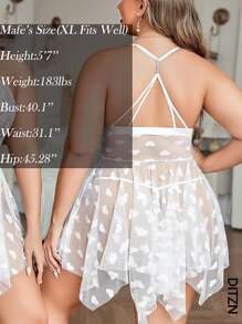 DITZN Plus Size Women's One-Piece Heart Shaped See-Through Erotic Sexy Lingerie Front Button Dress Split Lace Dress Summer Passion Night Breathable Pajamas Homewear (Free Thong) For Rave