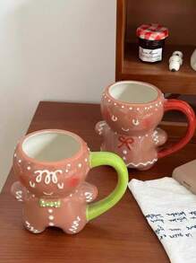 1pc 320ml Cute Gingerbread Man Shaped Ceramic Mug, Adorable Cartoon Christmas Coffee Cup, Milk Cup, Suitable For Breakfast Cup, Latte Cup, Christmas Gift, Couple Cup Back To School - Multicolor - View 9