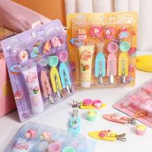 1 pièce Ensemble cadeau de pinces à cheveux de style princesse à simulation de crème multicolore, kit d'accessoires de maquillage et de bijoux pour filles