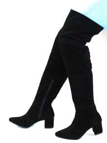 Lirom Women's Over Suede Boot The Knee Thin Toe Thick Heel Comfortable Fashion - màu đen - Xem 2